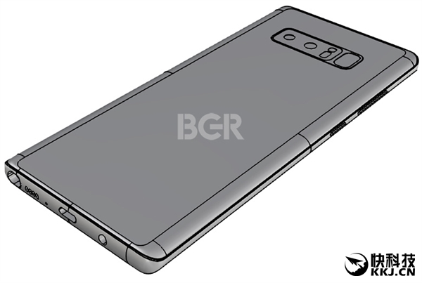 三星Note8高清3D外形照曝光:后指紋/雙攝凸起