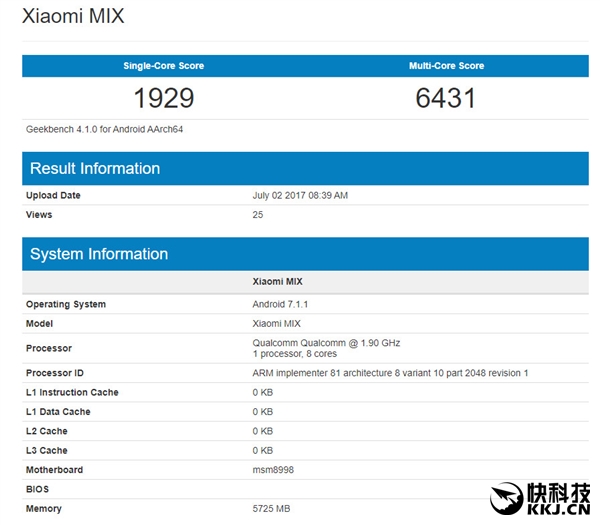 小米MIX 2配置大曝光:驍龍835+6GB