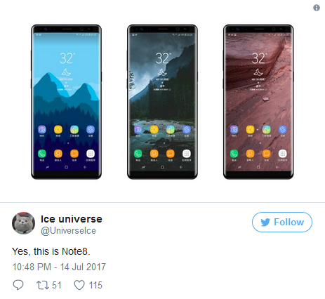 Galaxy Note 8最新諜照曝光:屏幕采用無邊框設(shè)計(jì)