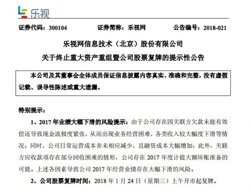 樂視網(wǎng)今日復牌:估值下跌超70% 或?qū)⑦B續(xù)跌停