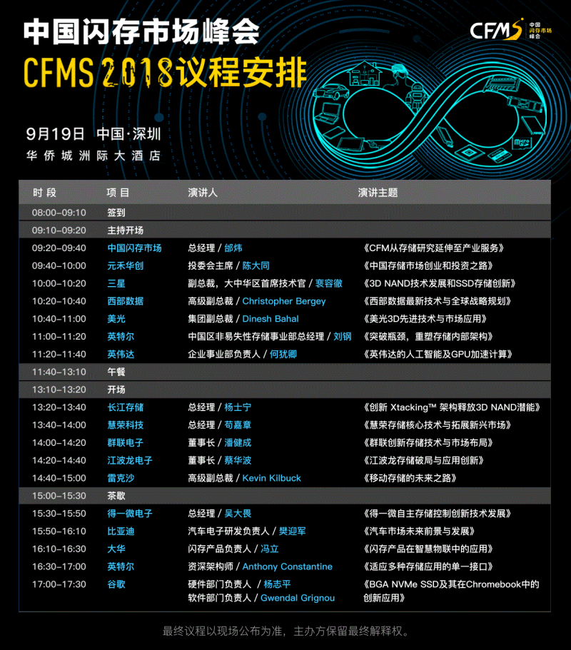 CFMS2018：9月19日，存儲(chǔ)巨頭齊聚首，他們影響著存儲(chǔ)產(chǎn)業(yè)的未來(lái)！