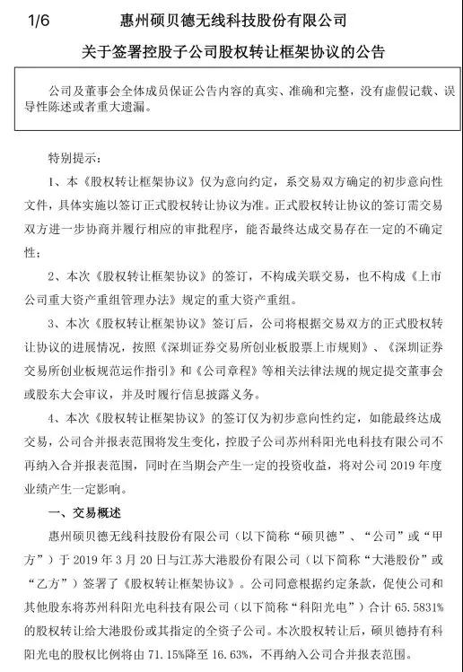 碩貝德1.8億出售蘇州科陽65.58%股權(quán) 未來聚焦5G天線射頻業(yè)務(wù)