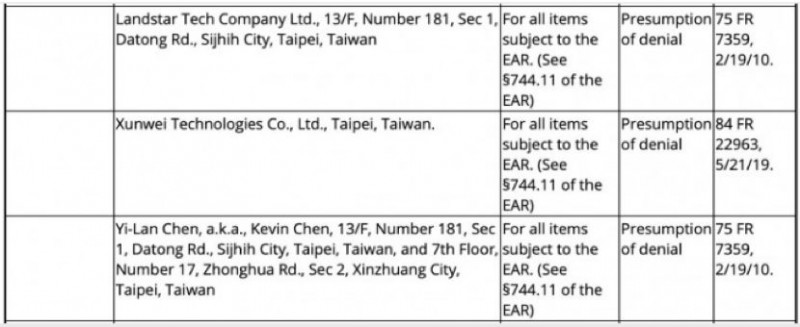 臺灣8家企業(yè)遭美國制裁 包括華為代理商訊崴科技